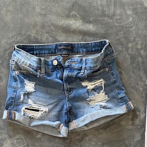 Aeropostale Women's Distressed Low Rise Midi Blue Jean Shorts (stretchy)
